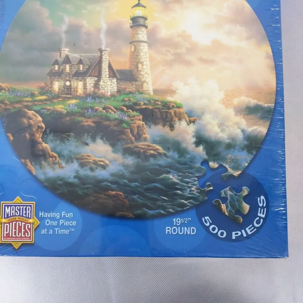 Lighthouse Shoreline Round Puzzle -Complete, NEW- 500 pieces Lighting the Course